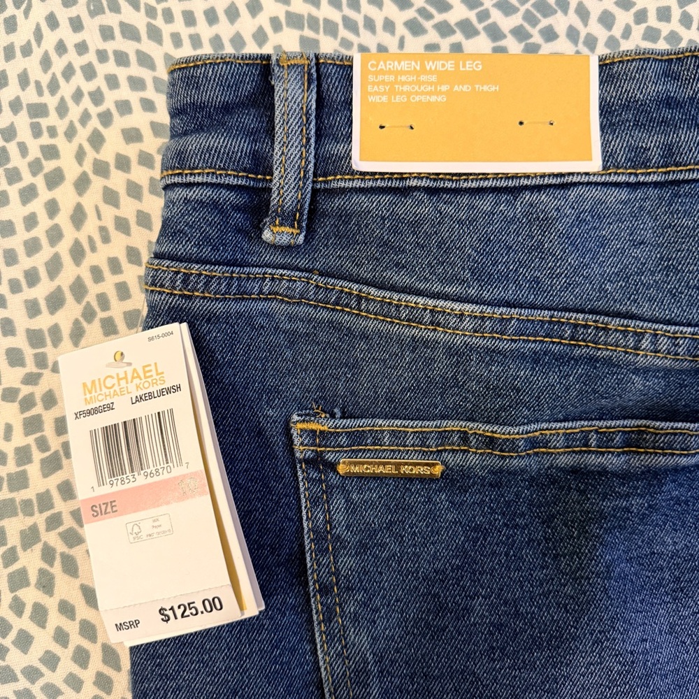 Michael Kors | Carmen Wide Leg, Super High Rise Dark Blue Jeans - Picture 3 of 8